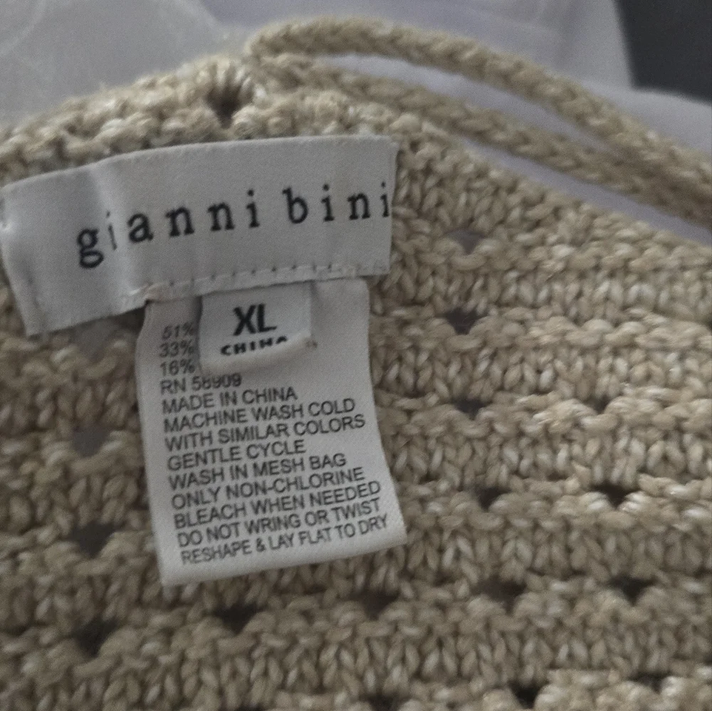 Gianni Bini Tan Crochet Edie Skirt Set Halter Top Natural Midi Skirt L Large - Picture 5 of 12